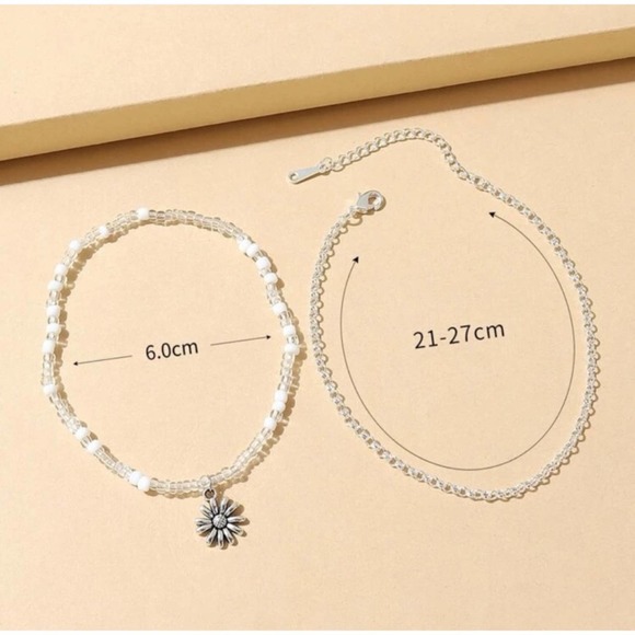1 LEFT! 2 Piece Beaded Sunflower Ankle Bracelet Set - Picture 3 of 4